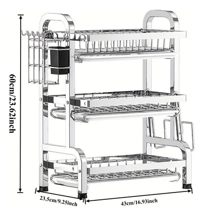 Escurridor de Trastes Multifuncional de 3 Niveles para Cocina