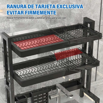 Escurridor de Trastes Ajustable sobre Fregadero - Organizador de Platos Negro