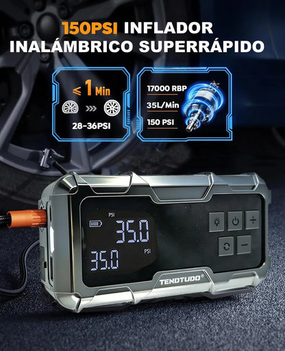 Batería Portátil 2en1 para Auto y Moto con Compresor Inflador 150 PSI