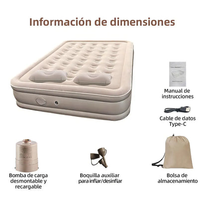 Colchón Inflable Queen con Bomba Eléctrica y Almohadas, 300kg