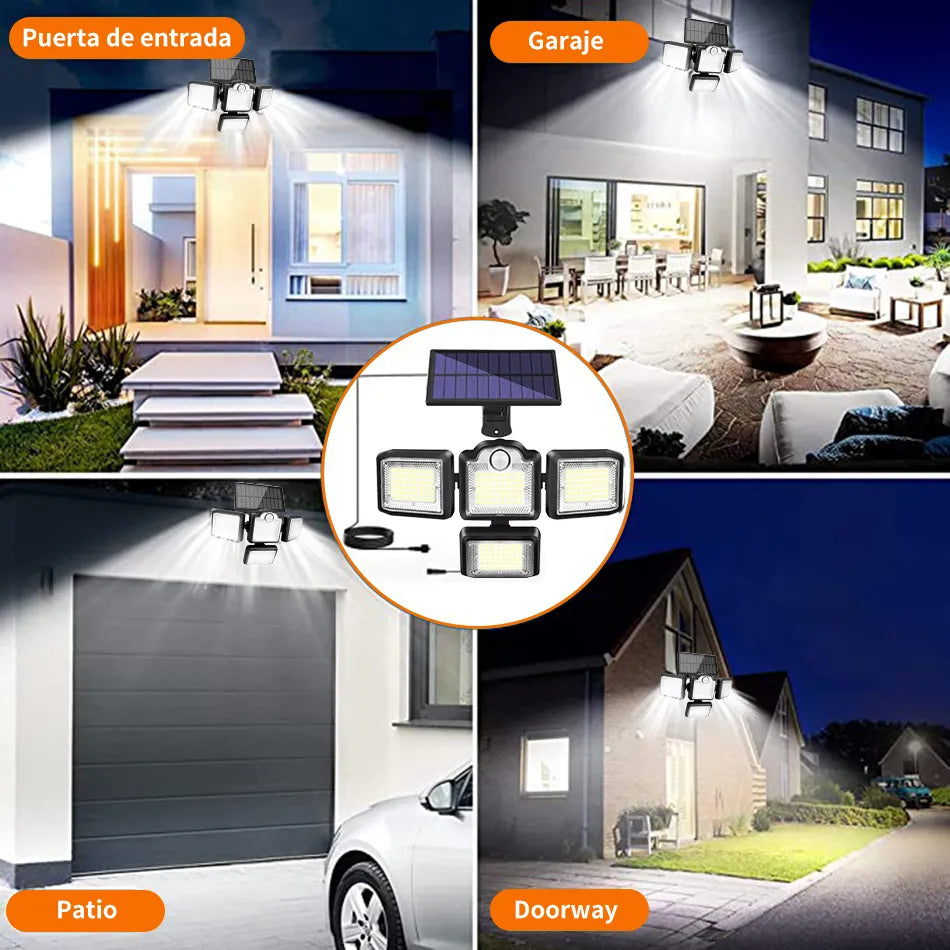 Lámpara Solar de Pared con Sensor de Luz y 192 LEDs para Exteriores