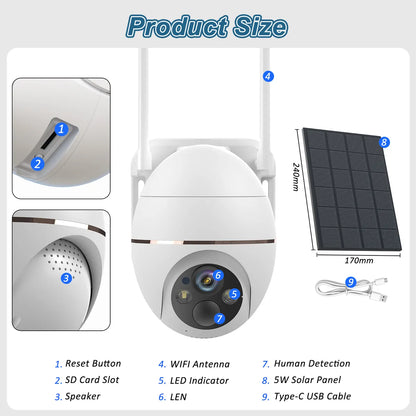 Cámara de Seguridad Wifi Exterior 5MP HD con Visión Nocturna LED