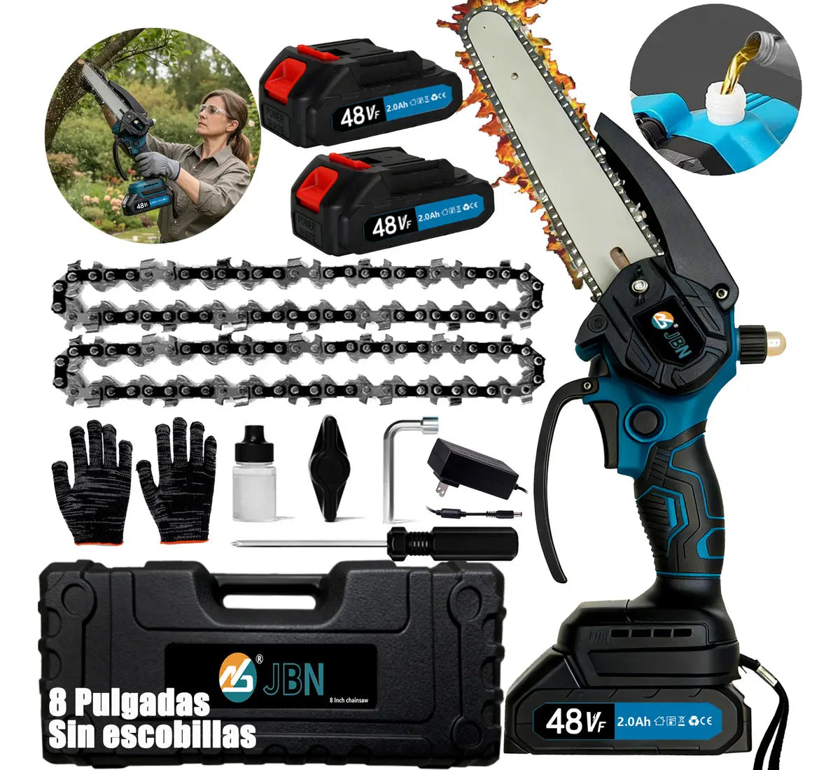 Motosierra Eléctrica Inalámbrica 8'' - Ligera y Potente con Batería de Larga Duración