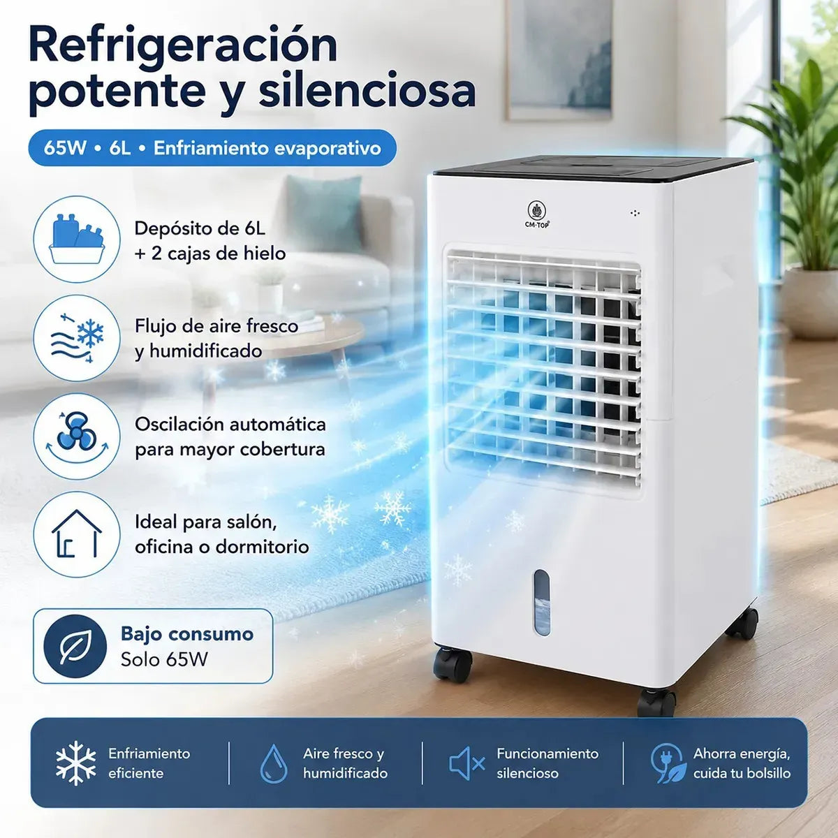 Portable Air Cooler 3 Speeds and 45° Oscillation Ideal for Summer