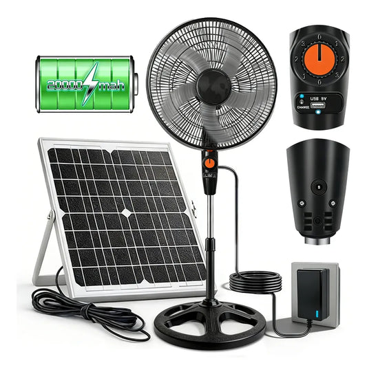 Ventilador de Piso Solar Recargable Silencioso para Uso Interior y Exterior - Metacompras