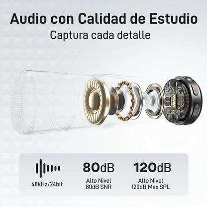Micrófono Lavalier Inalámbrico con Cancelación de Ruido y Batería de 30h