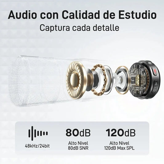 Micrófono Lavalier Inalámbrico con Cancelación de Ruido y Batería de 30h