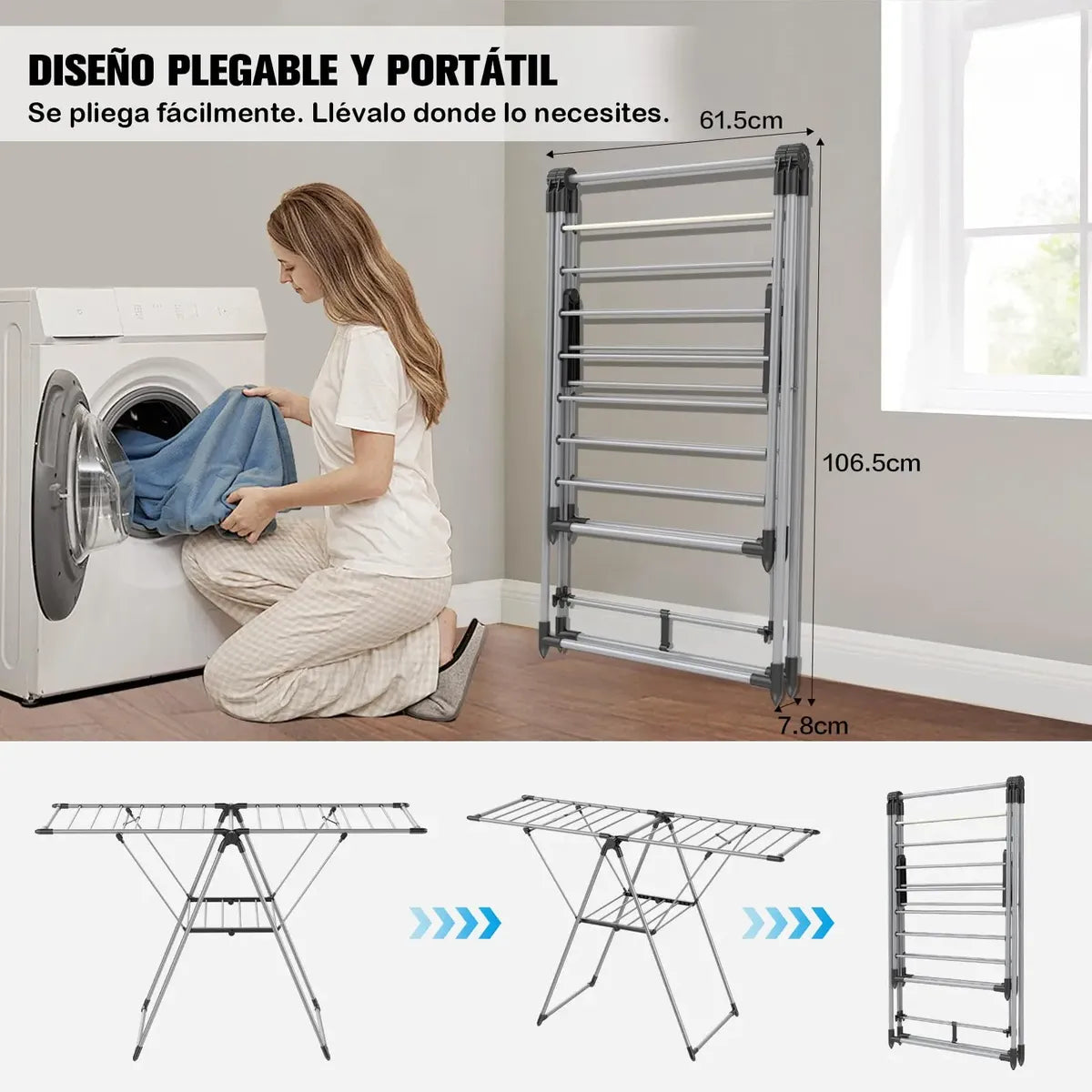 Tendedero Plegable Ajustable de Acero Inoxidable para Espacios Pequeños
