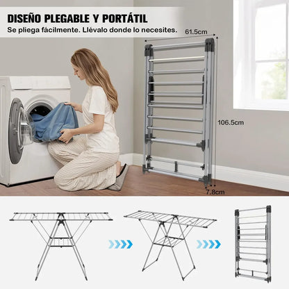 Tendedero Plegable Ajustable de Acero Inoxidable para Espacios Pequeños