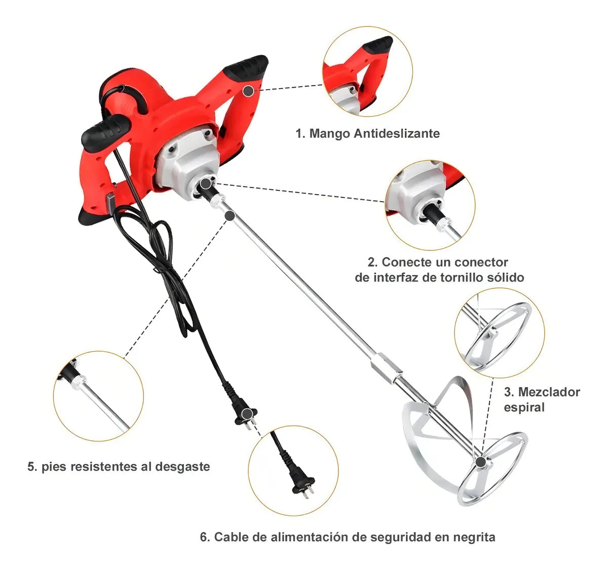Mezcladora Eléctrica 2100W 6 Velocidades Ideal para Pintura y Cemento - Metacompras