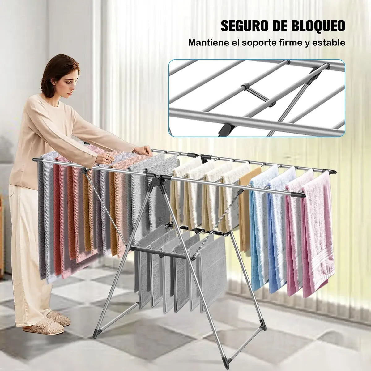 Tendedero Plegable Ajustable de Acero Inoxidable para Espacios Pequeños