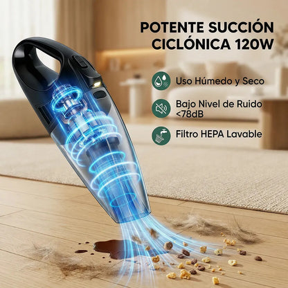 Aspiradora Portátil Inalámbrica con Filtro Lavable y LED para Hogar y Autos