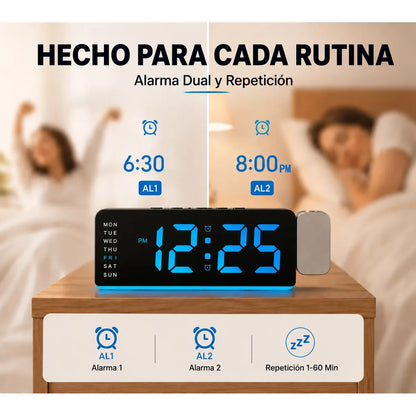 Digital Alarm Clock with Projector and FM Radio, Elegant Design