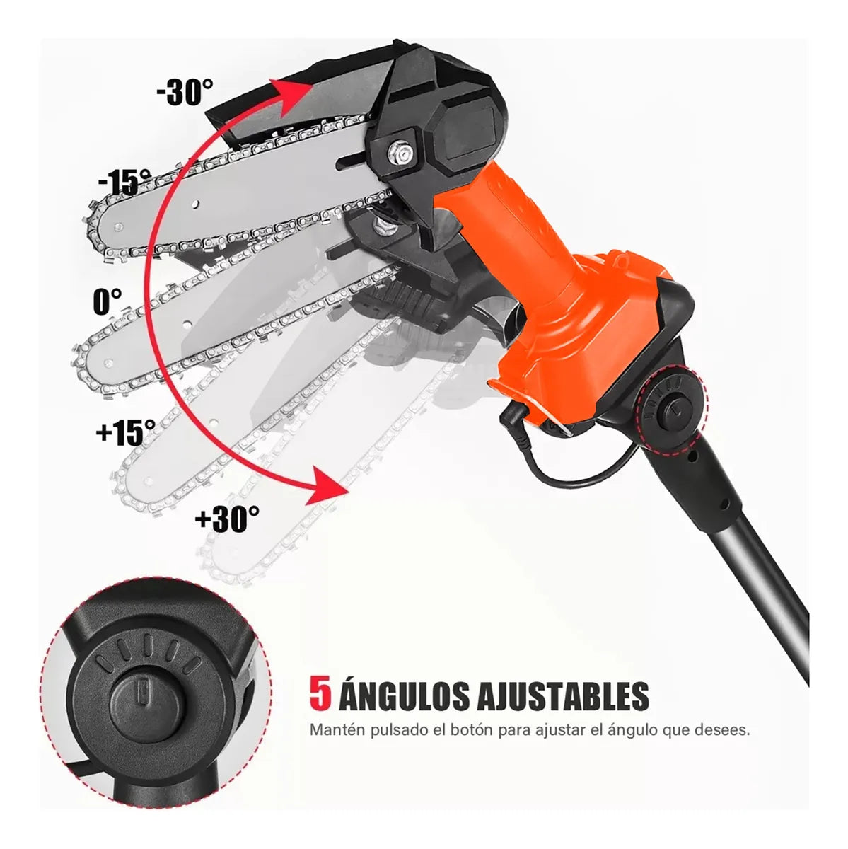 Motosierra Eléctrica Inalámbrica con Pértiga Telescópica 2.3m Naranja/Negro