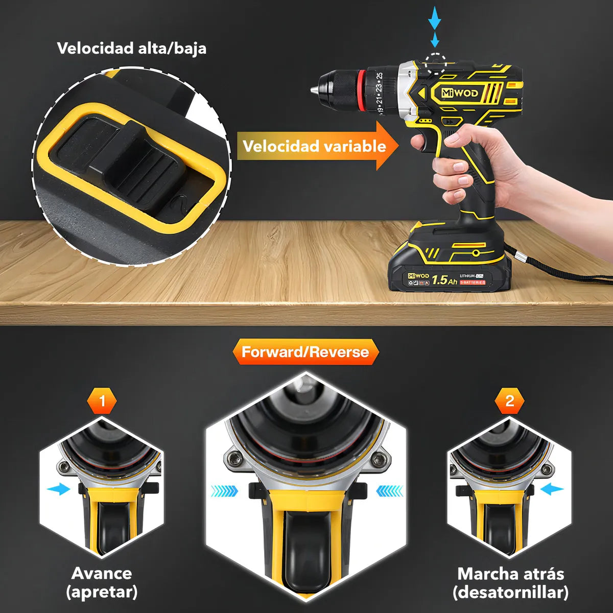 Taladro Atornillador Inalámbrico 21V con 2 Baterías Li-Ion y Mandril 10mm - Metacompras