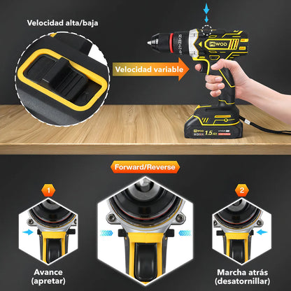 Taladro Atornillador Inalámbrico 21V con 2 Baterías Li-Ion y Mandril 10mm - Metacompras