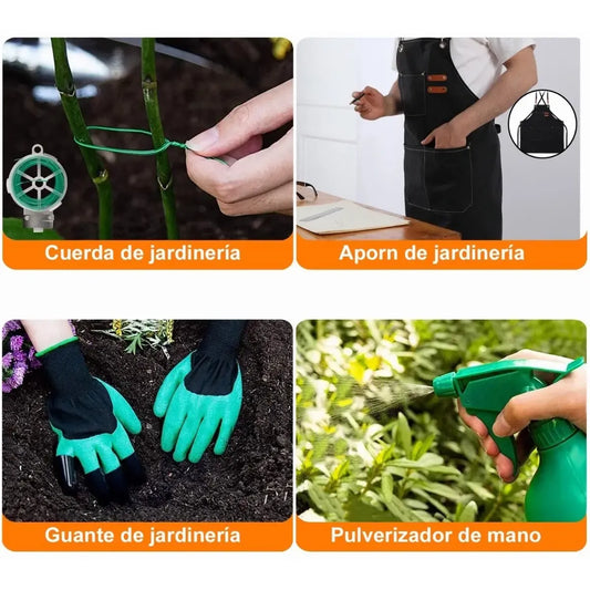 Kit de Herramientas de Jardín 11 Piezas con Mango Ergonómico y Almacenamiento