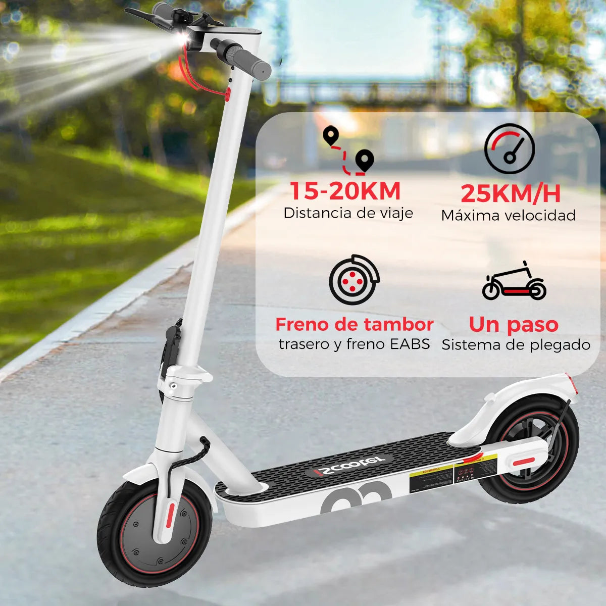 Scooter Eléctrico Plegable 25km/h con Neumáticos de 8.5'' y LED - Metacompras