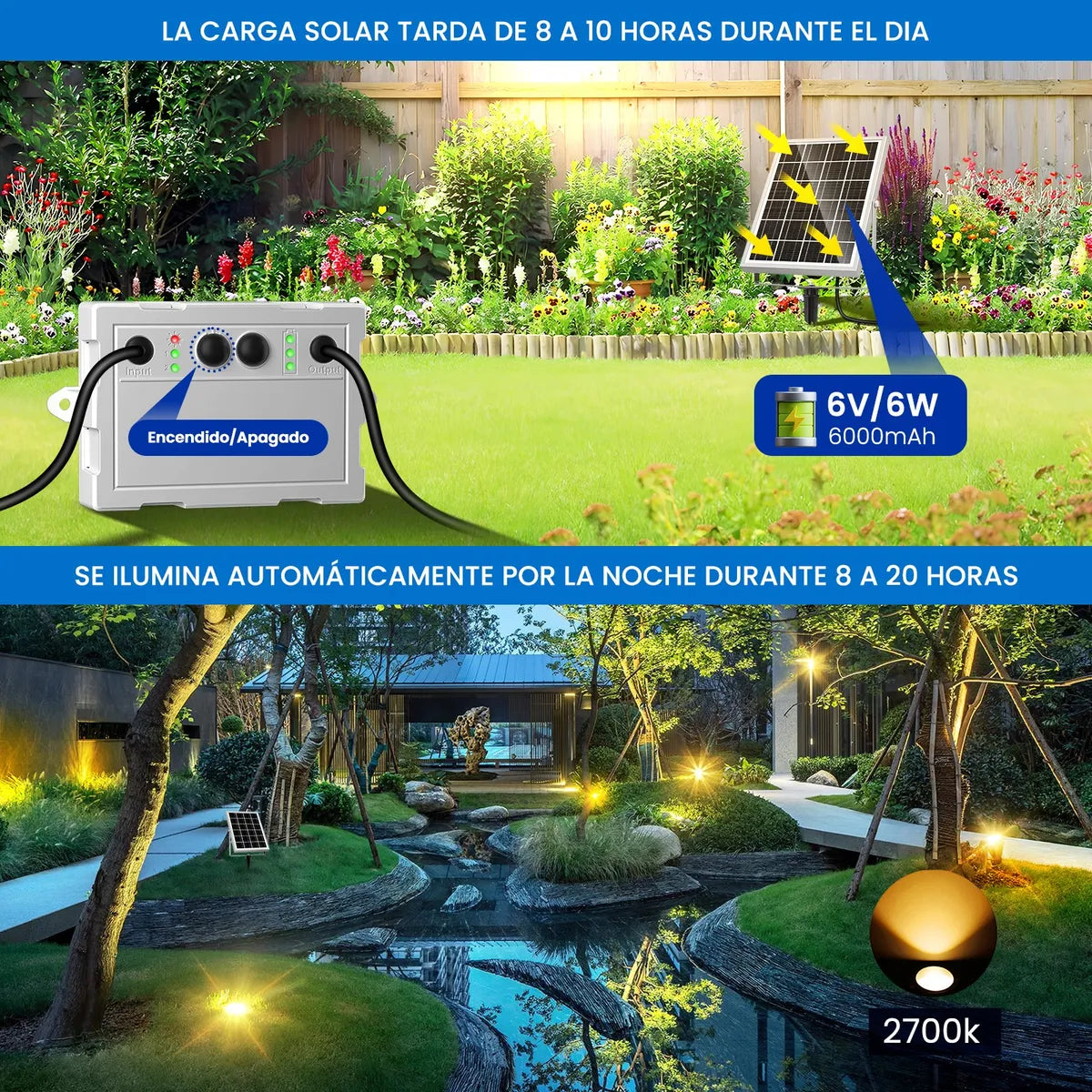 6 En 1 Lámpara Solar Para Jardín Led Reflectores Impermeable