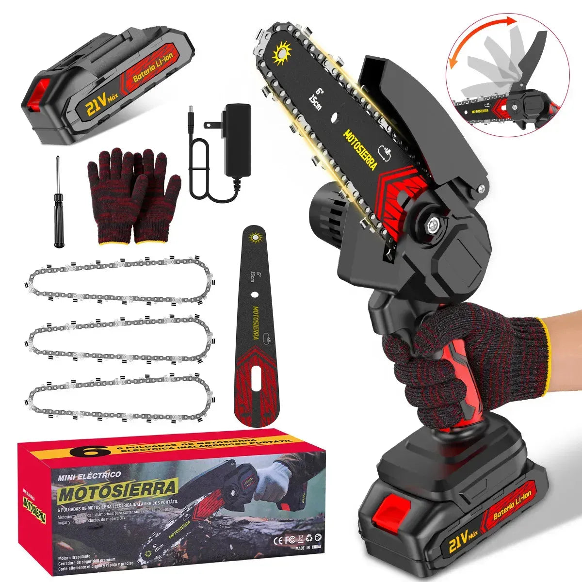 Motosierra Inalámbrica 1500W con Batería de 10000mAh y Accesorios Incluidos