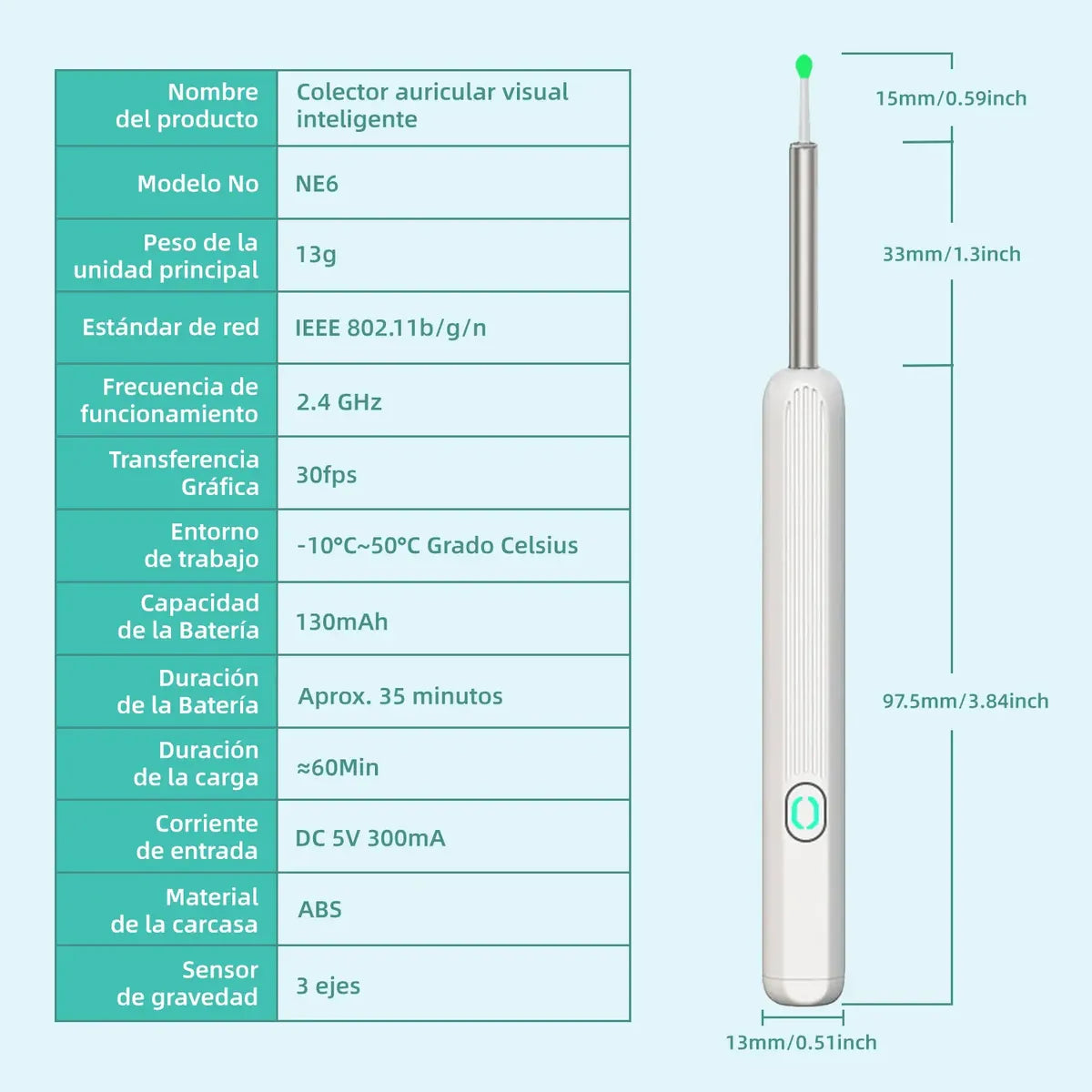 Limpiador de Oídos Inteligente con Cámara HD y Luz LED para Seguridad