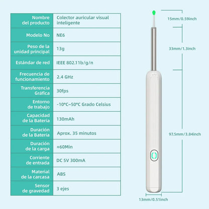 Limpiador de Oídos Inteligente con Cámara HD y Luz LED para Seguridad