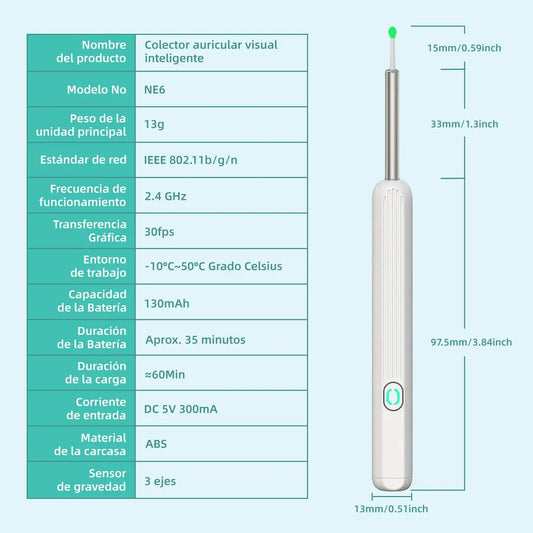 Limpiador de Oídos Inteligente con Cámara HD y Luz LED para Seguridad