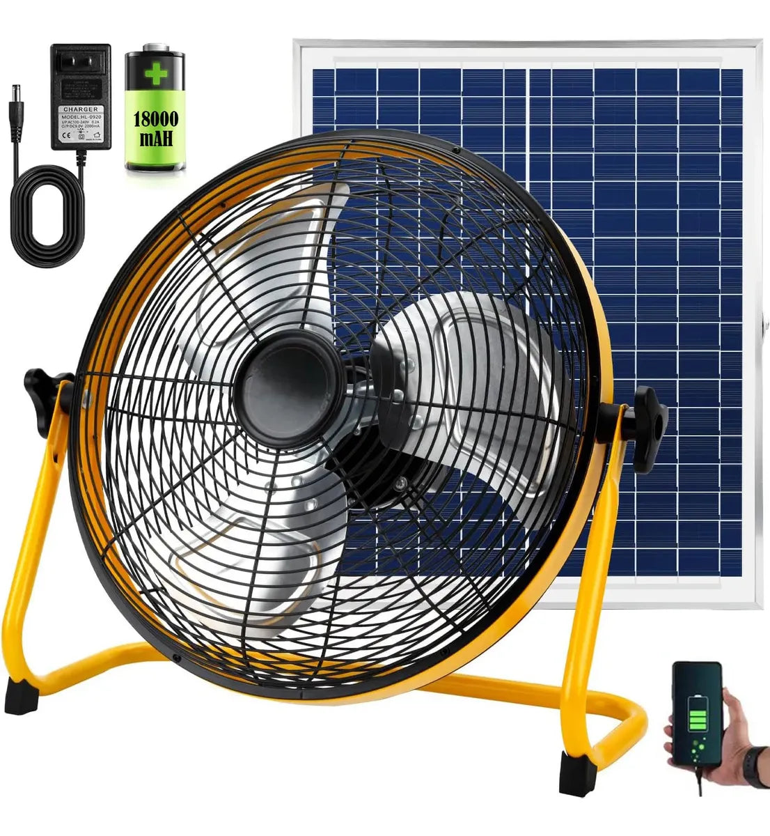 Ventilador Solar Recargable de 12 Pulgadas con Batería de Larga Duración - Metacompras