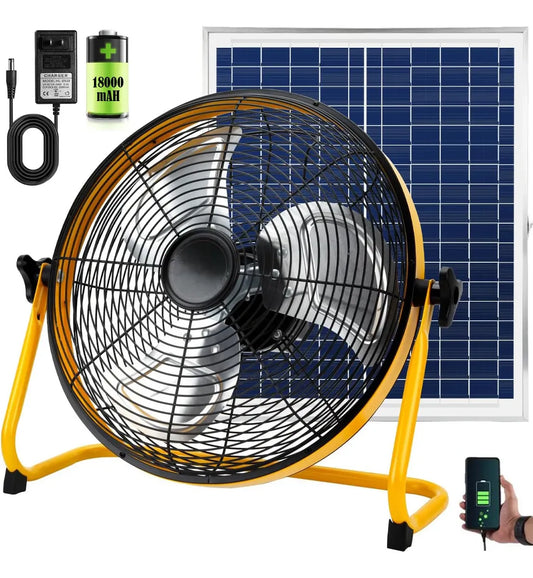 Ventilador Solar Recargable de 12 Pulgadas con Batería de Larga Duración - Metacompras