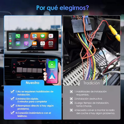 Estéreo Carplay Inalámbrico para Auto con Pantalla de 10.3" y Bluetooth