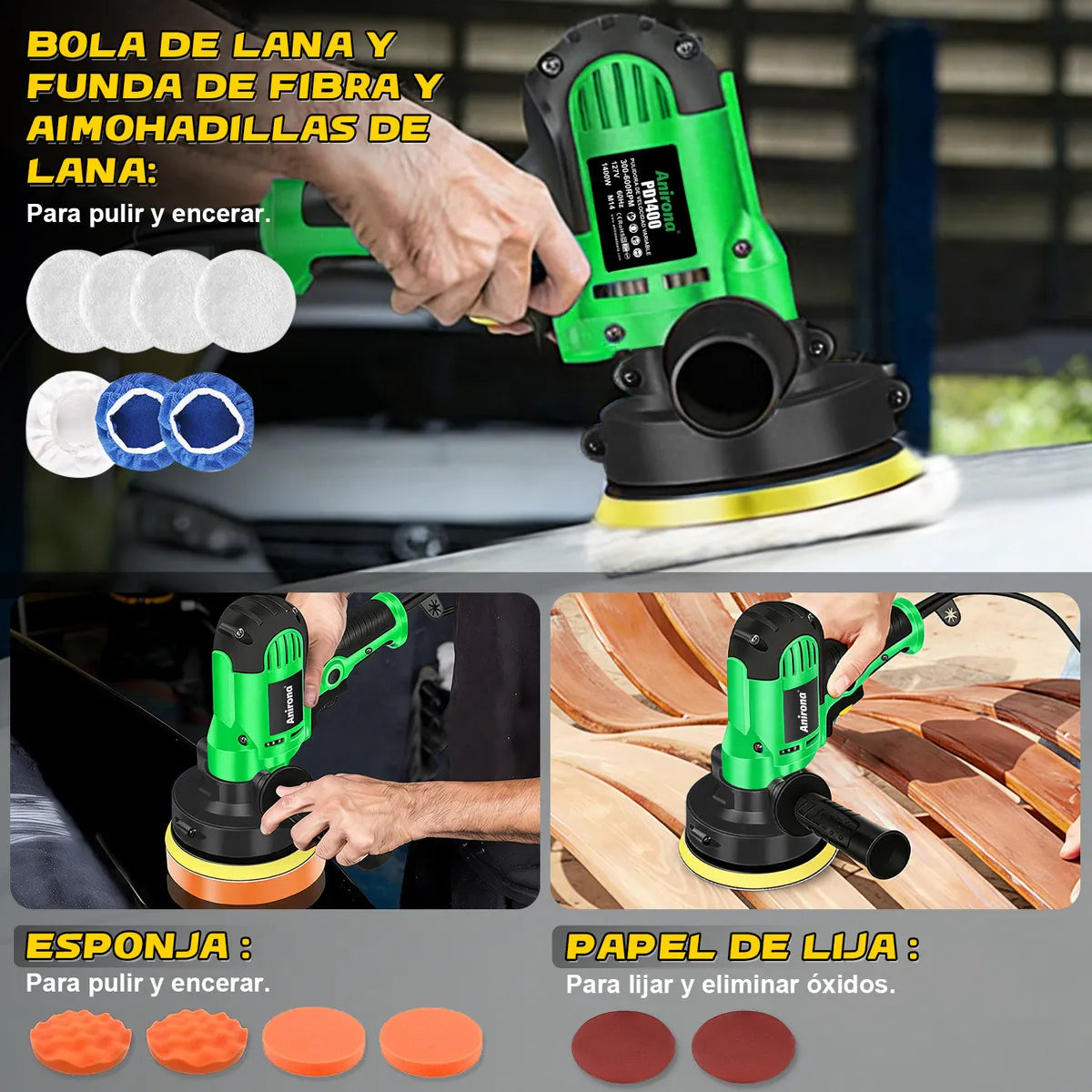 Pulidora Rotativa Eléctrica 125mm 1400w para Acabados Profesionales