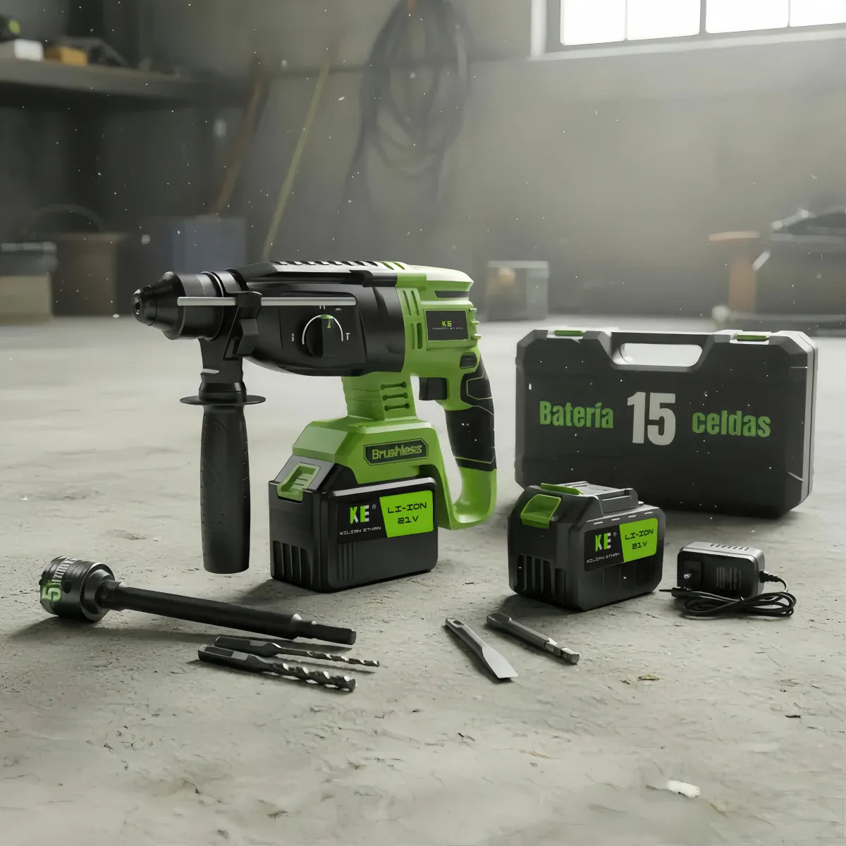 Martillo Rotativo Inalámbrico 1000W con 2 Baterías y Cargador Rápido