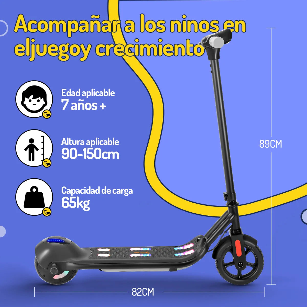 Scooter Eléctrico para Niños con Luz LED 15km/h Color Negro