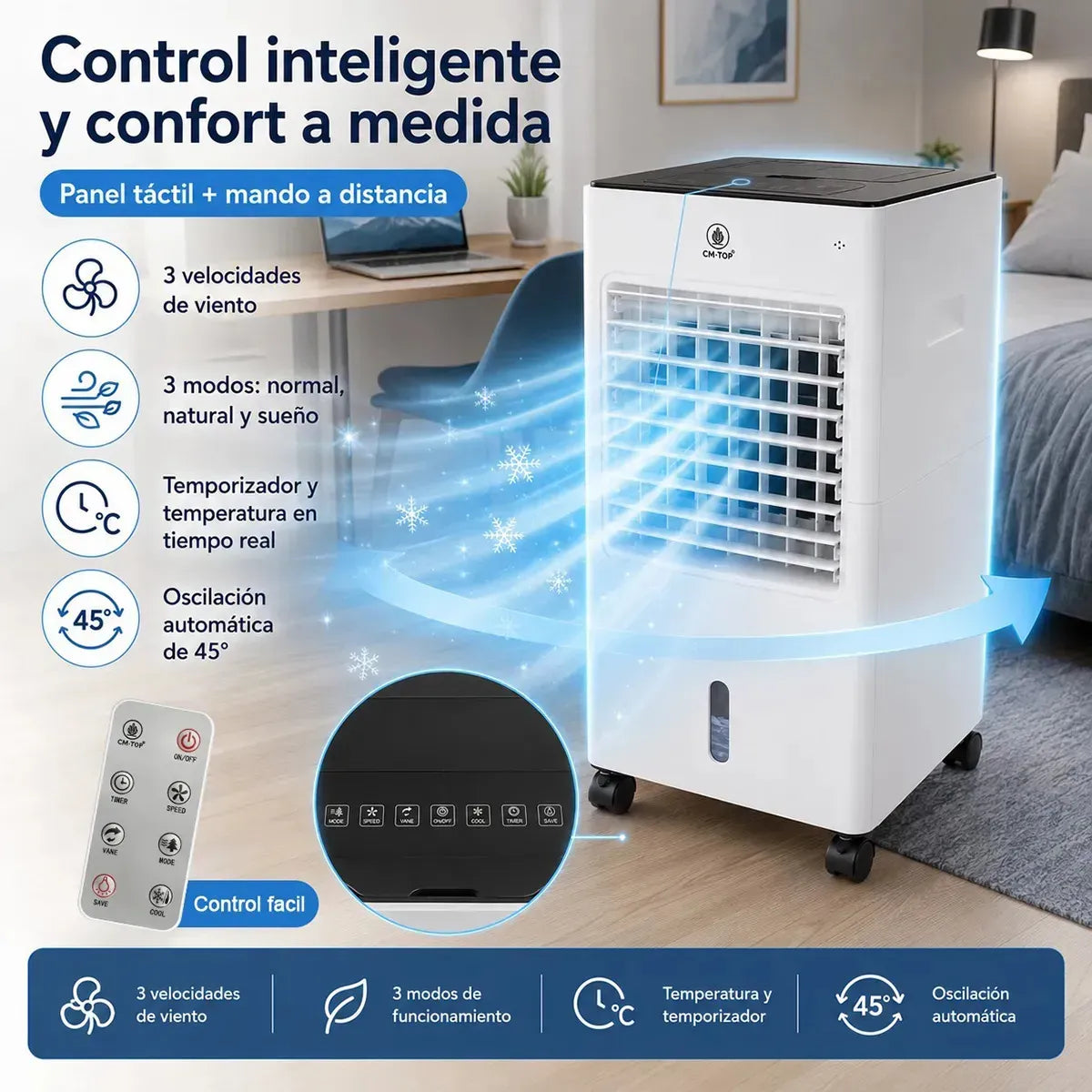 Portable Air Cooler 3 Speeds and 45° Oscillation Ideal for Summer