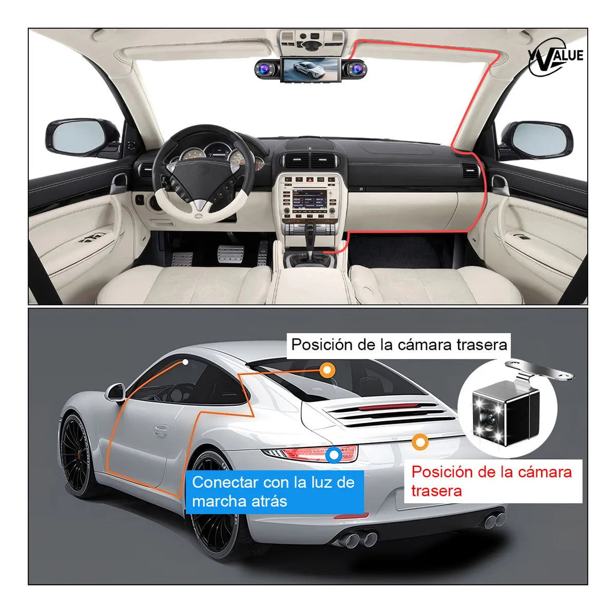 Cámara para Auto con Visión Nocturna y Luz LED - 64GB Incluidos