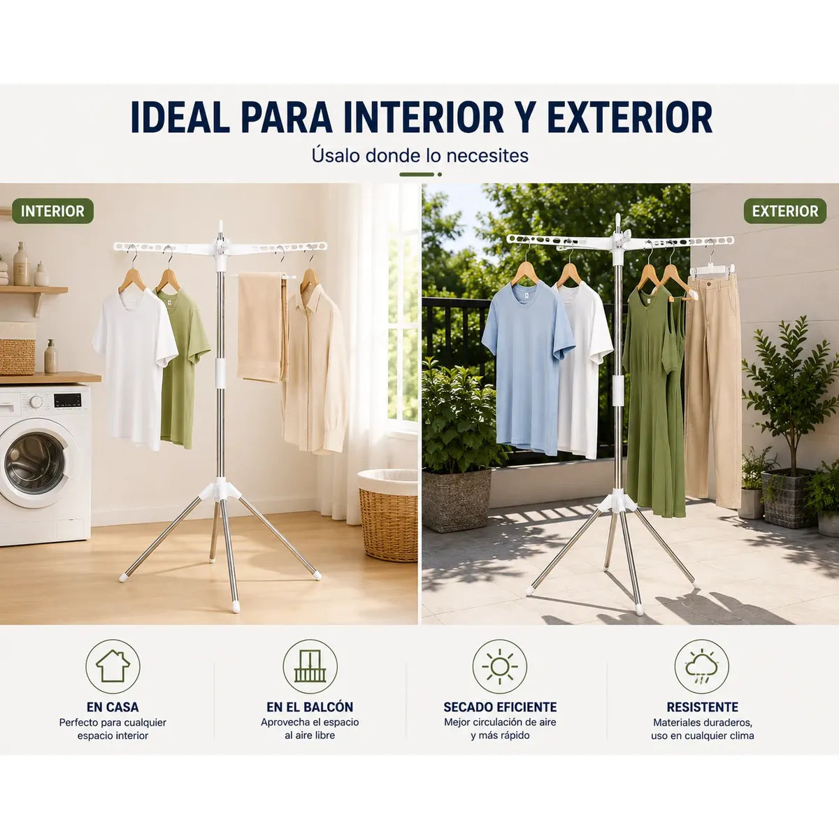 Tendedero Plegable Retráctil de Acero Inoxidable y Metal
