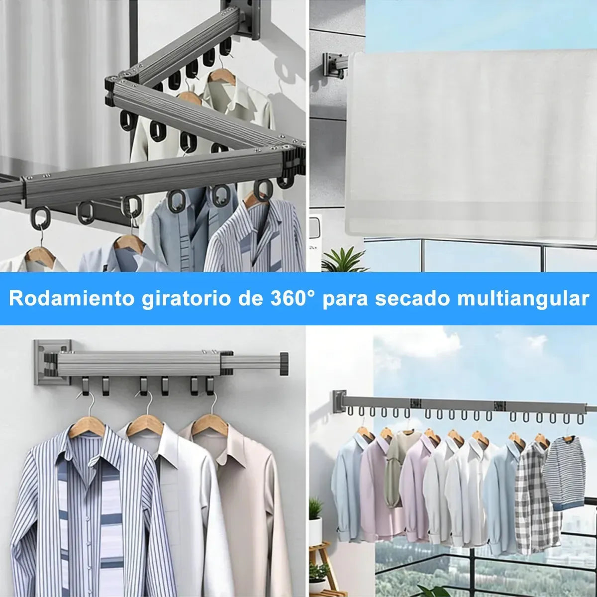 Tendedero Plegable de Pared 1.2m con 19 Ganchos y Capacidad de 30kg