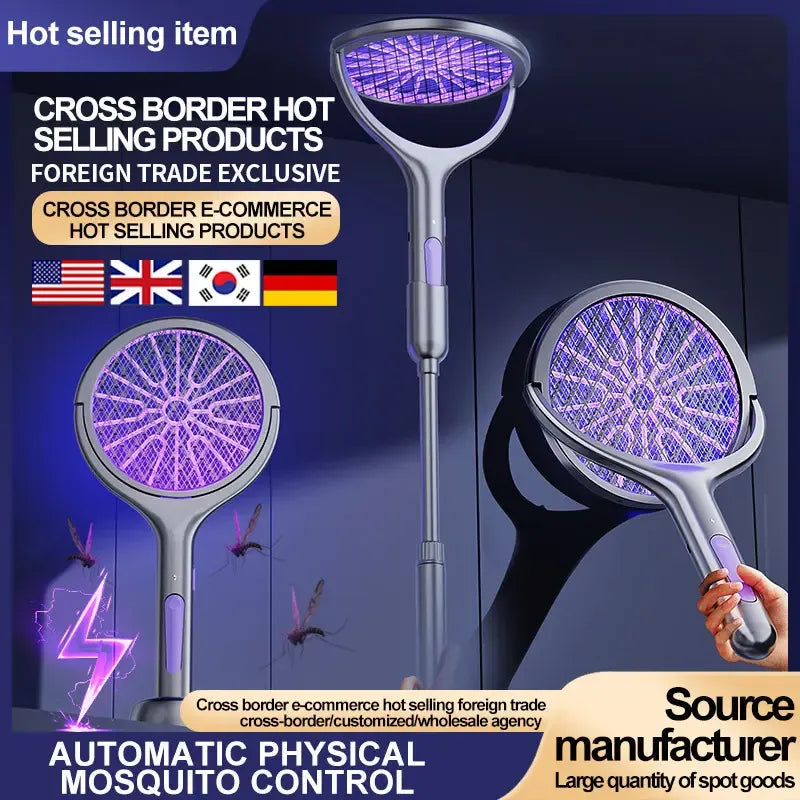 Matamoscas Eléctrico Telescópico con Luz LED para Control de Insectos