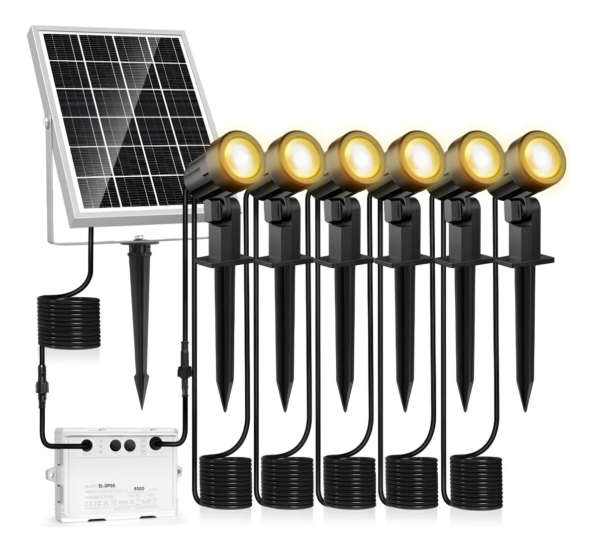 6 En 1 Lámpara Solar Para Jardín Led Reflectores Impermeable