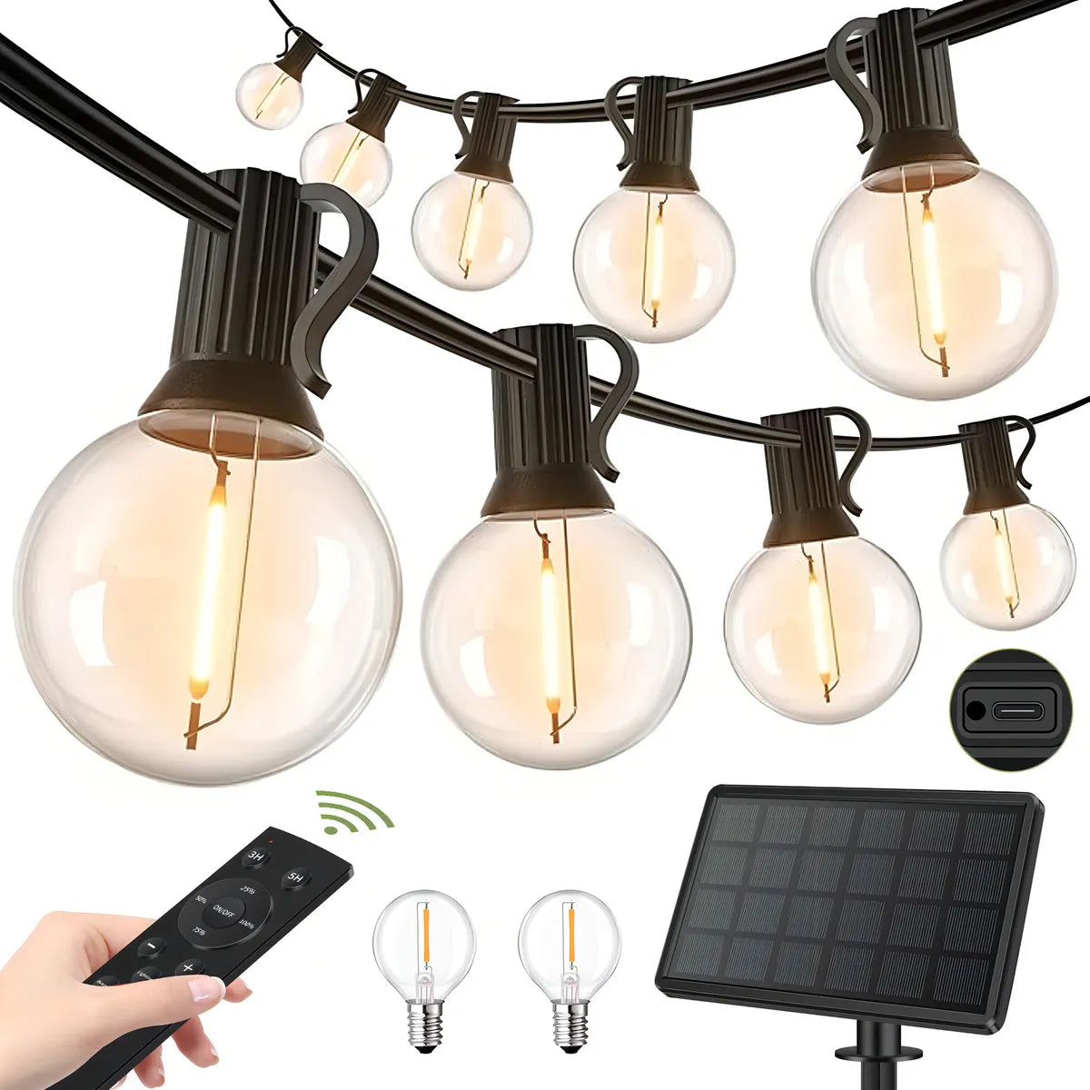 Lámpara Solar de Cuerda 20m con Mando a Distancia para Jardín