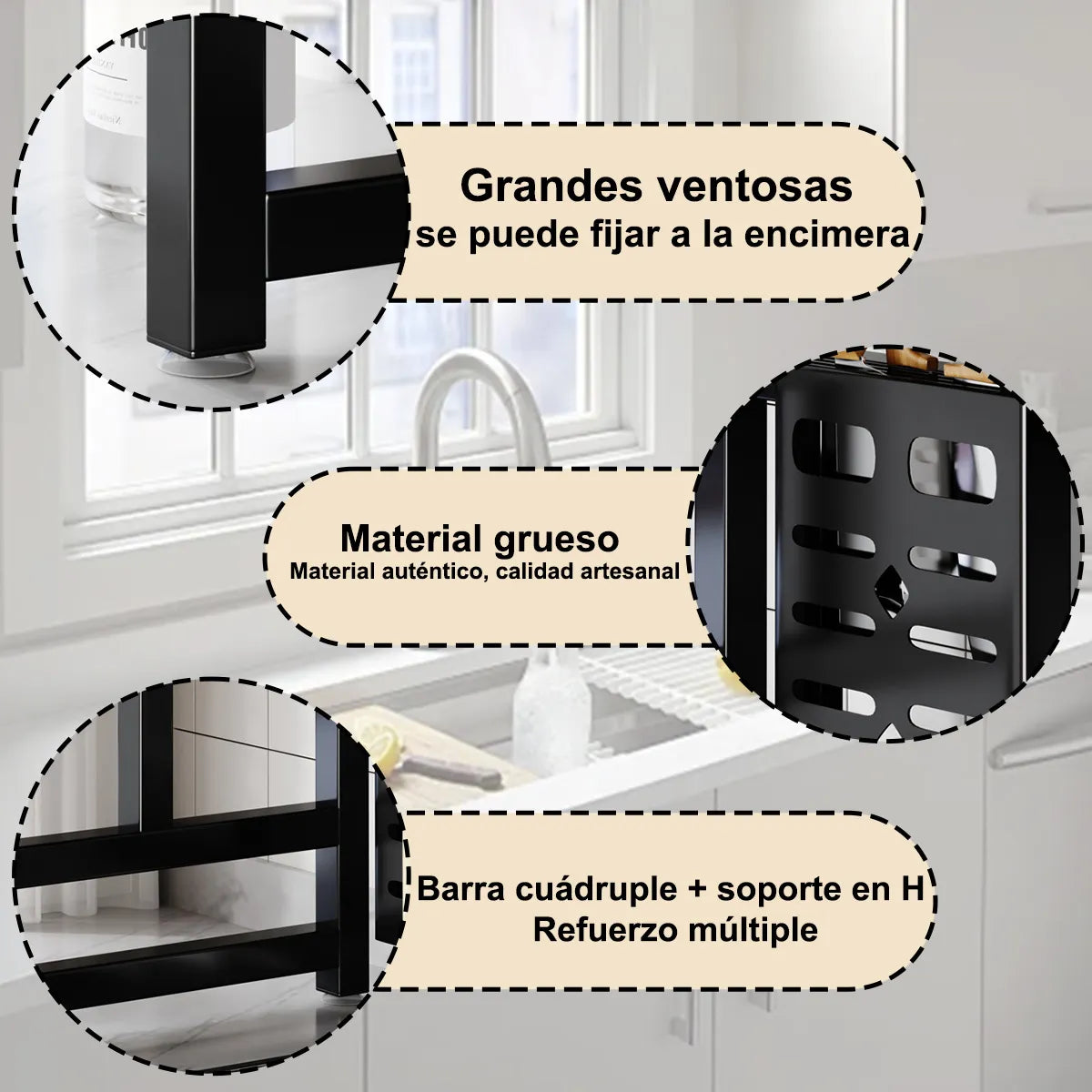 Escurridor de Trastes Negro con Organizador y Seca Vasos 30x95cm