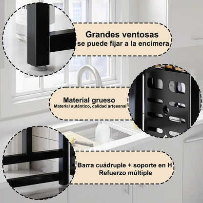 Escurridor de Trastes Negro con Organizador y Seca Vasos 30x95cm