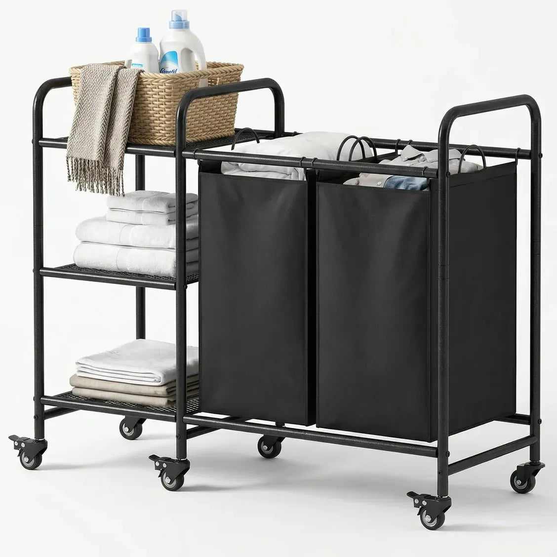 Cesto Plegable de Algodón con 3 Bolsas y Estantes para Almacenamiento