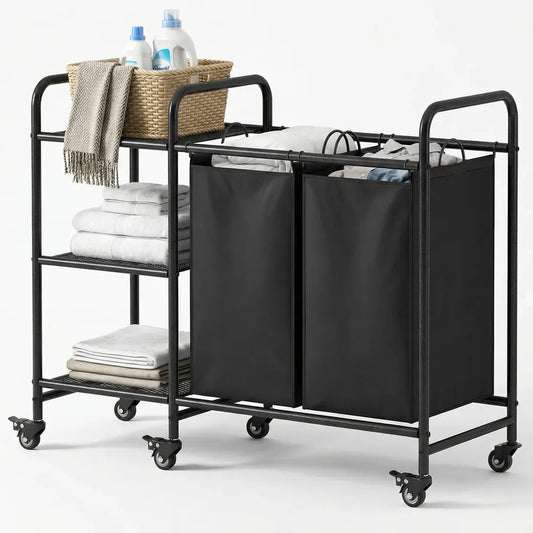 Cesto Plegable de Algodón con 3 Bolsas y Estantes para Almacenamiento - Metacompras