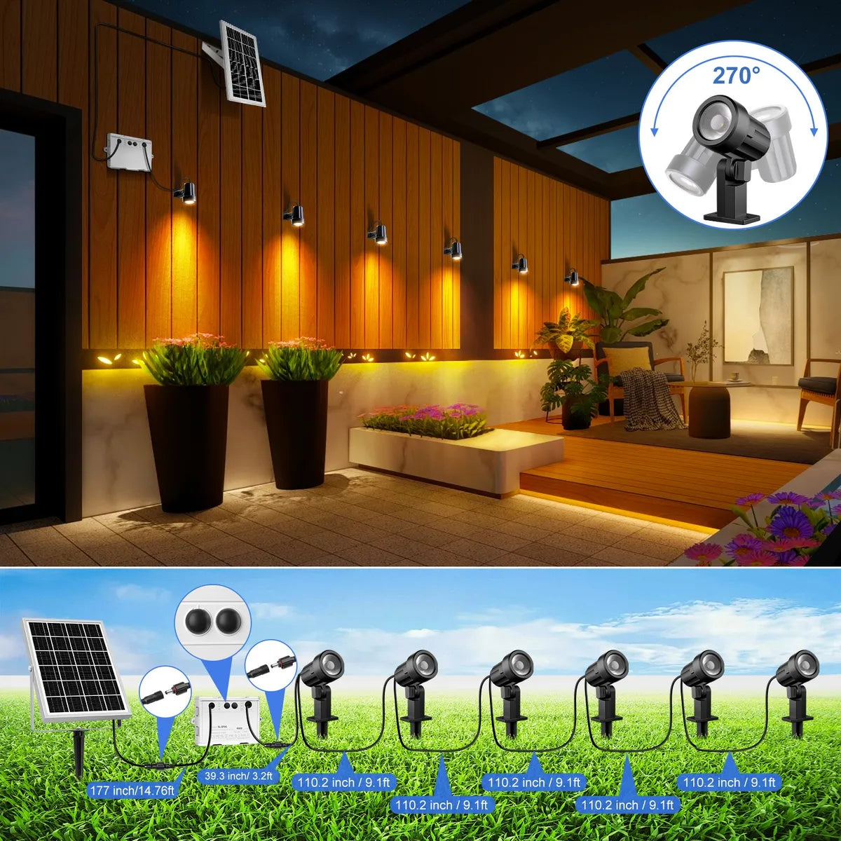 6 En 1 Lámpara Solar Para Jardín Led Reflectores Impermeable