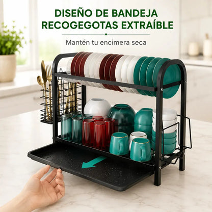 Escurridor de Platos de Acero Inoxidable de 2 Niveles para Organizar Vajilla