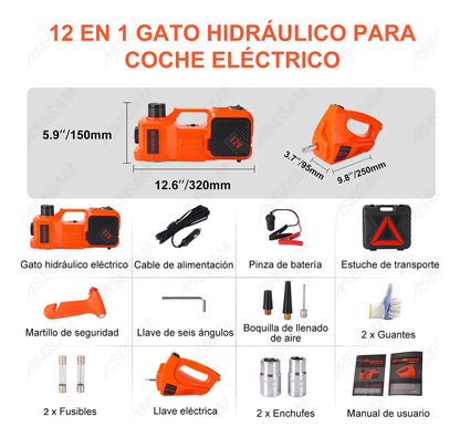 Gato Hidráulico Eléctrico 12v 5 Ton Kit Completo 5 en 1 para Automóviles