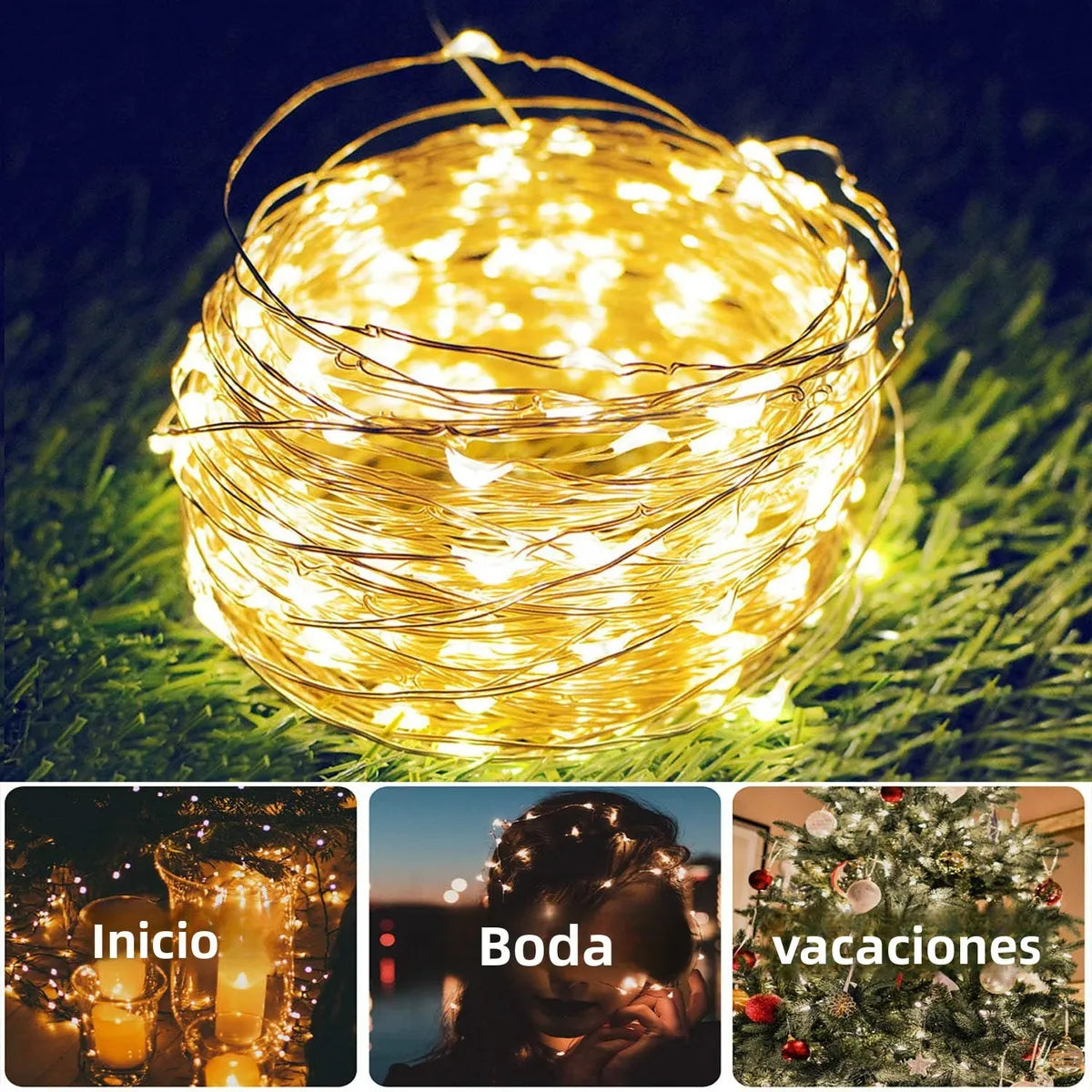 Luces Solares LED 44m 400 LED Blanco Cálido para Exterior e Interior - Metacompras