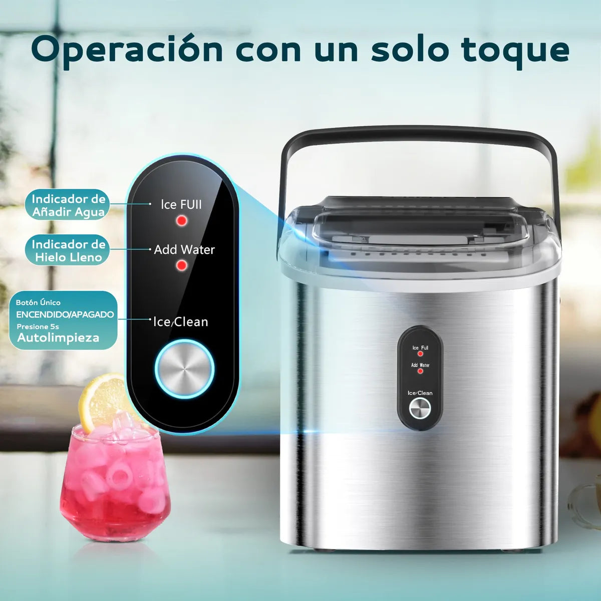 Máquina de Hacer Hielos Autolimpiante 12kg/24h con Handle - Metacompras