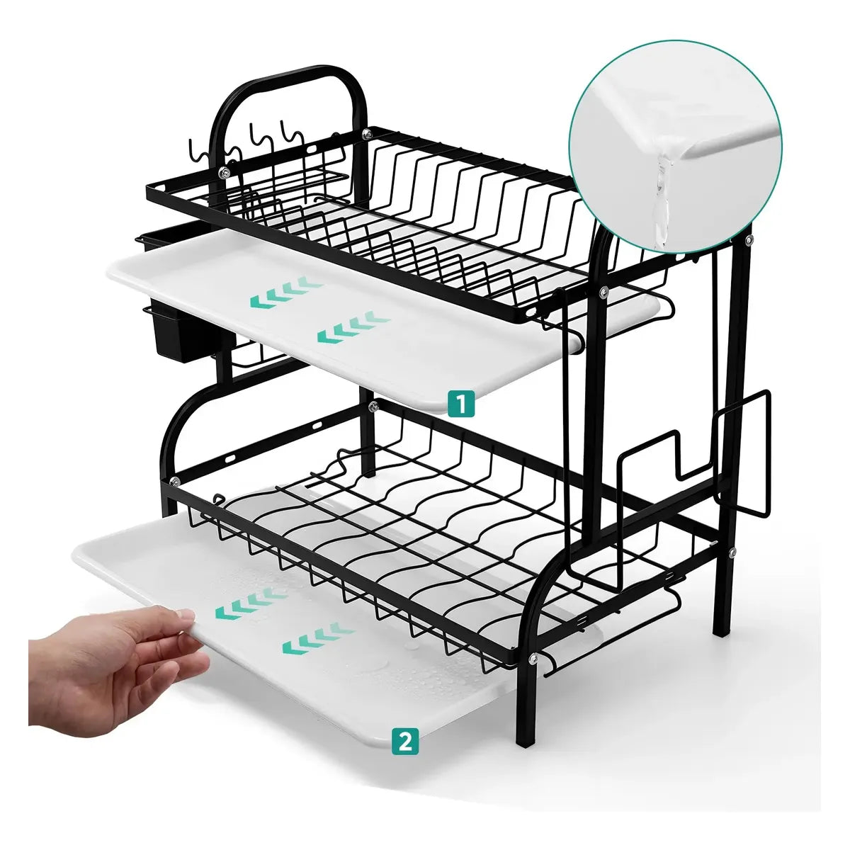 Escurridor de Platos de Acero Inoxidable de 2 Niveles con Cubiertero